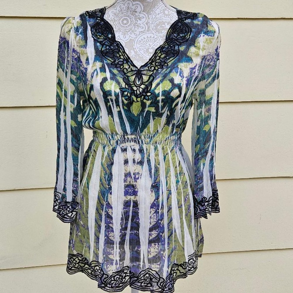 Mushka By Sienna Rose - Shear Mutlti Color Tunic Top Blouse Size M